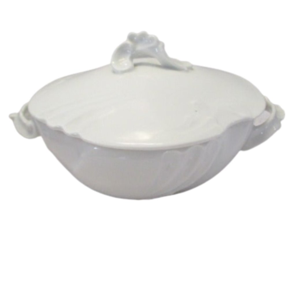 Antique 1893 Jean Pouyatn Limoges France White Fine Porcelain Lidded ServingBowl